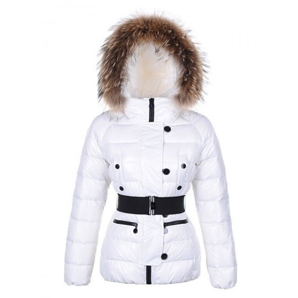 Moncler Breve Bianco Fur Cap e cinturino delle Donna di modo cappotti outlet